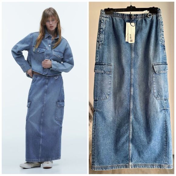 Zara Denim Cargo Skirt New